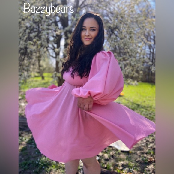 Off Shoulder Crepe Maternity twirl dress knee high empire waist puff shoulder - Picture 2 of 8